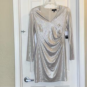 Guess Ruched Bodycon Dress Silver Size 10
